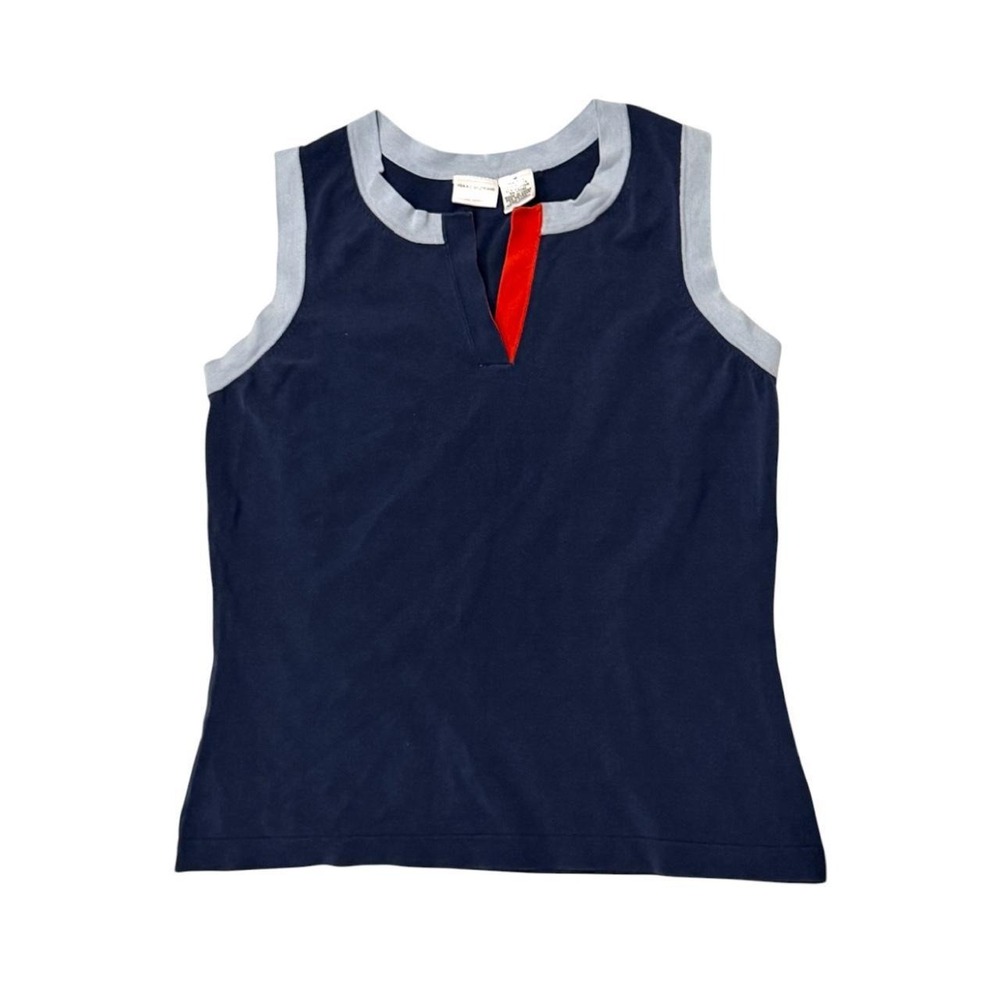 Isaac Mizrahi Navy Silk Blend Contrast Trim Tank Sz M